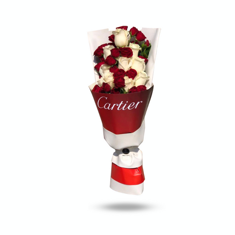 White Rose with Red Rose Bouquet