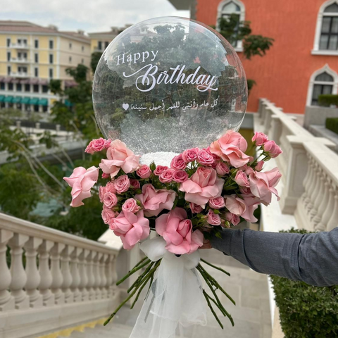 Spray Pink Rose Balloon