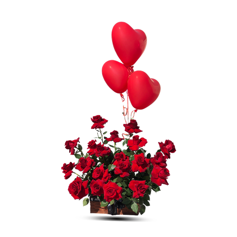 Basket Arrangement With  Heart Balloon