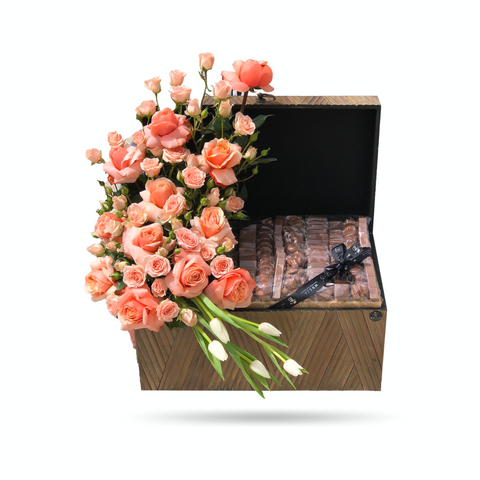 1kg of Chocolates with Peach Roses