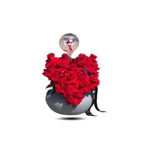 Heart In Round Vase With Bobo Balloon